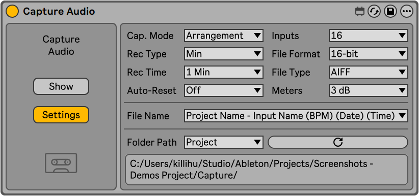 Capture Audio - Settings