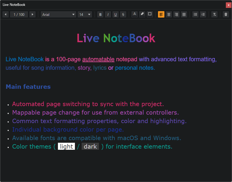Live NoteBook - Dark Theme